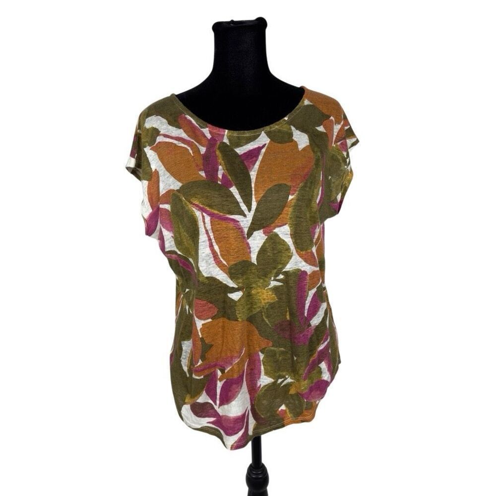 Tahari 100% Linen Floral Tee -‎ Women’s M